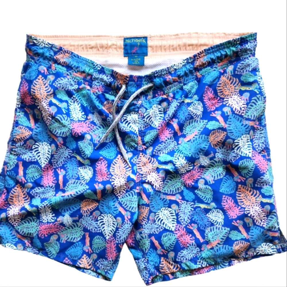 Michael's Swim Shorts Men's Medium Tropical Leaf Print Quick‎ Dry EUC Drawstring